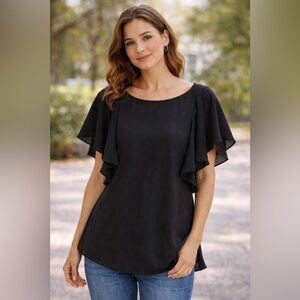 Zoë + Phoebe Black Flowy Ruffle Sleeve Blouse Size Medium